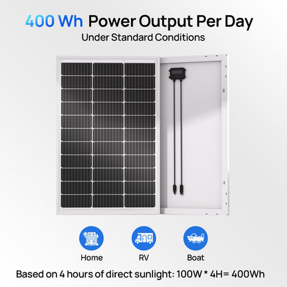 ECO-WORTHY 2pcs 100 Watt Solar Panels Monocrystalline Solar Panel for 12V/24V Battery RV Marine Boat and Other Off-Grid Applications, 2-Pack 100W