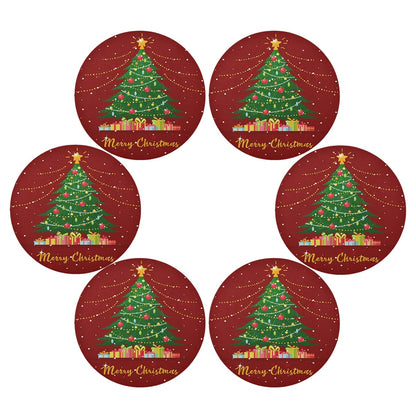 6 Pack Round Placemats Christmas Tree with Gift Boxes Table Mats Heat-Resistant Stain Resistant Anti-Skid Washable Placemats 15.4 Inch