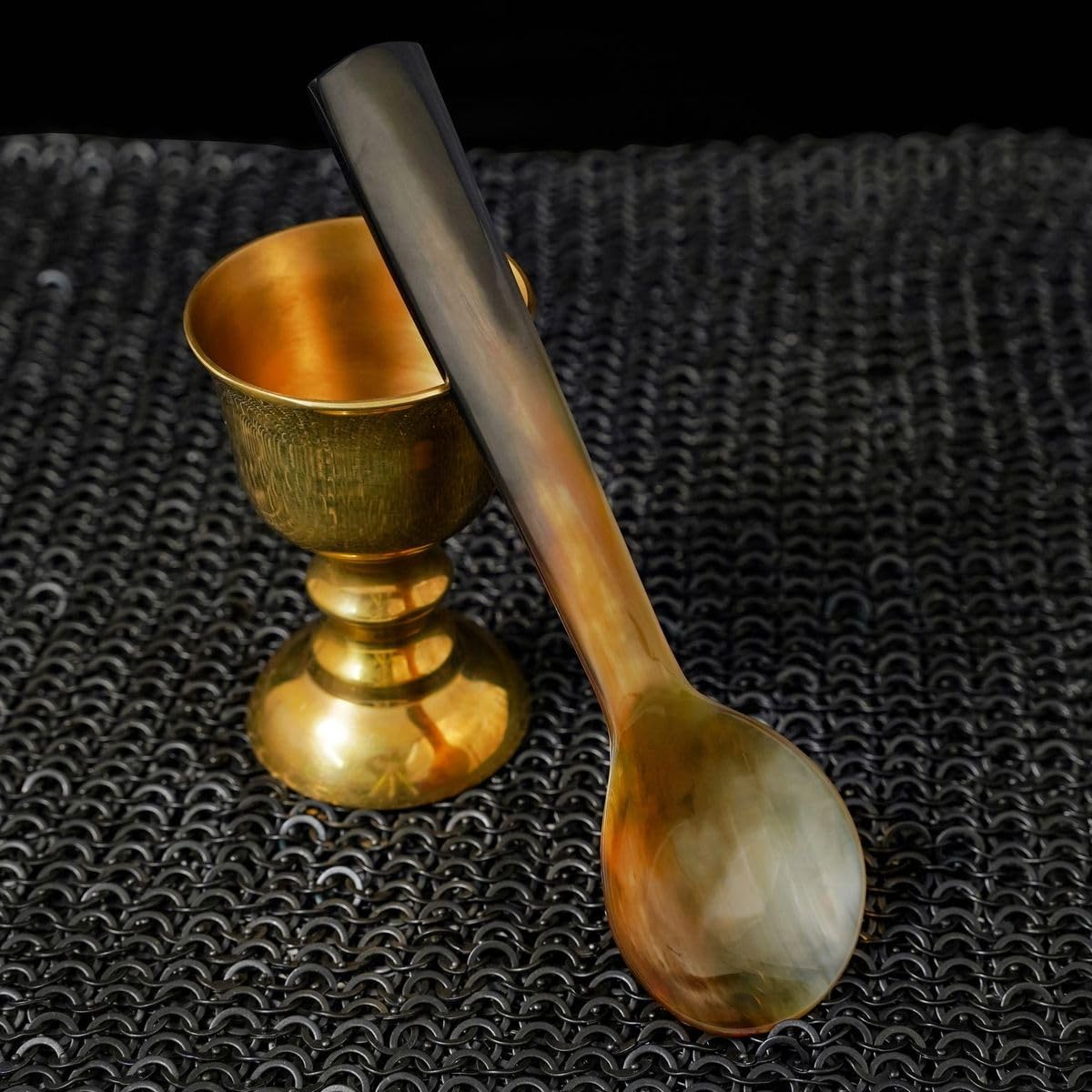 Mythrojan Buffalo Horn Caviar Spoon Large Handcrafted Polished Finish Serving Spoon for Ice Cream Sugar Salt Caviar Pepper Honey Coffee - 10 Inches Long
