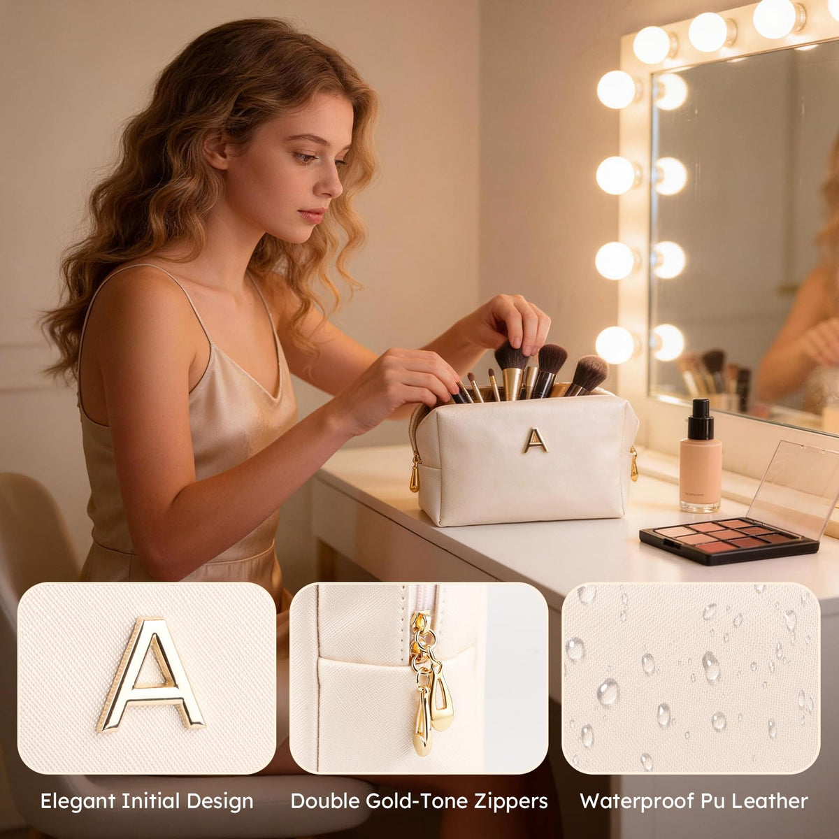 A-Z Personalized Gifts for Women - Initial Cute Hair Clips + Glass Cups w/Lids Straws, Makeup Bag Monogrammed Gift for Women，Unique Ideas Birthday Gift for Her, Christmas & Bridesmaid Gifts, A