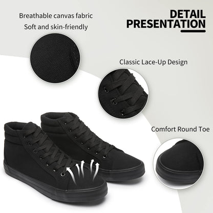 Men's White Canvas Shoes High Top Canvas Sneakers Classic Lace-Up Light-Weight Casual Tennis Shoes for Men(Black,US8.5)