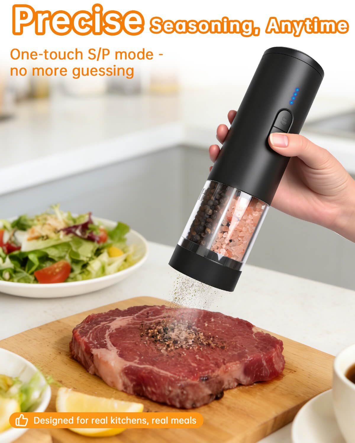 Aotto 2-in-1 Electric Salt and Pepper Grinder Set, USB-C Rechargeable Automatic Mill with LED Light, One-Handed Operation, Adjustable Coarseness
