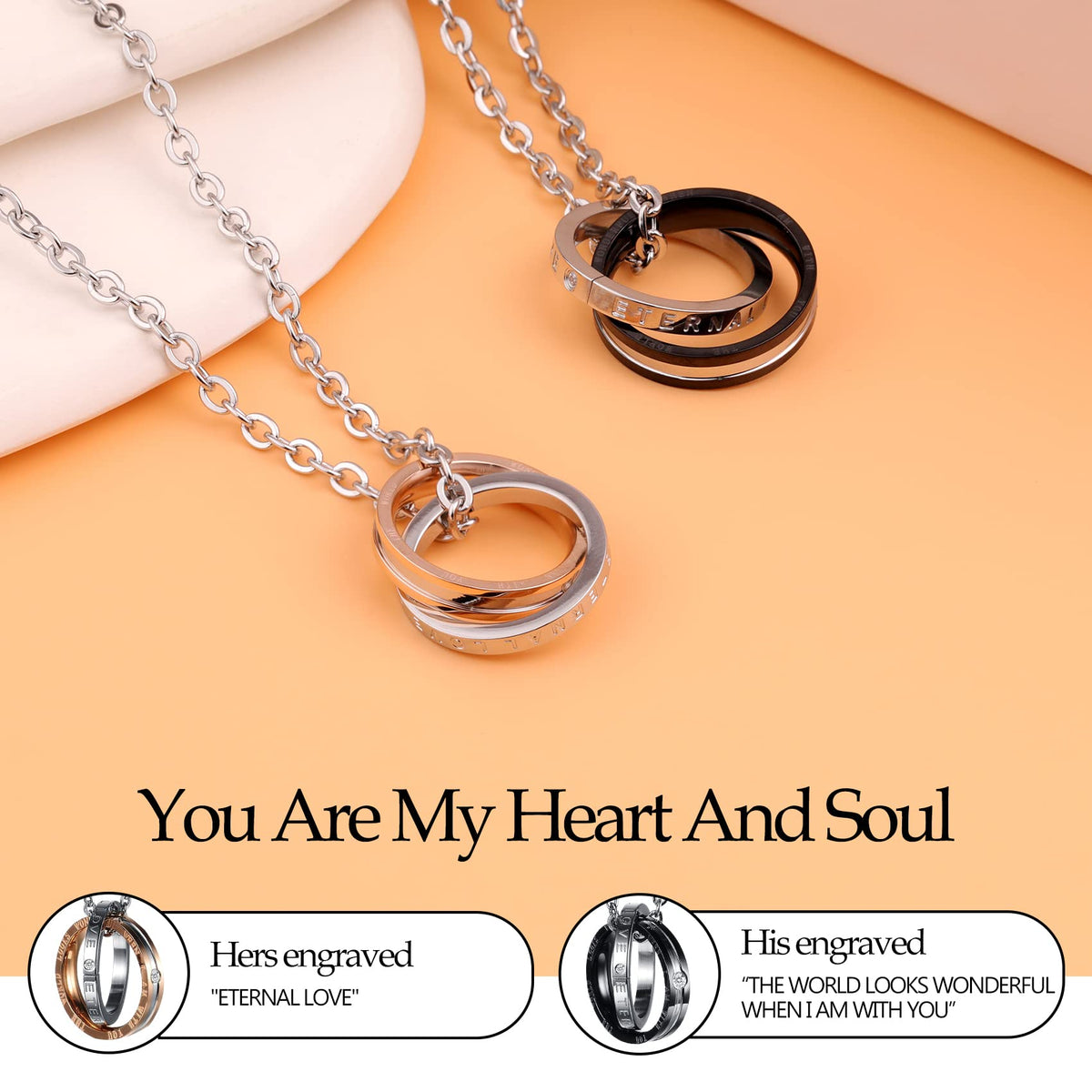 Feraco His Hers Matching Set Necklace For Couples, Titanium Stainless Steel Promise Love Pendant Necklaces, Jewelry Gifts for Girlfriend Boyfriend