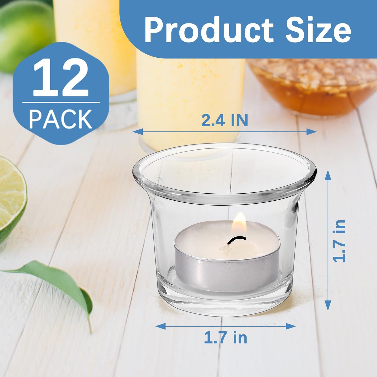 Ycxvacop Glass Votive Candle Holders,Glass Tealight Candle Holder,Tea Light Candle Holder Glass Tea Lights Holders,Clear Glass Tea Light Holders,Tealight Holder for Wedding,Party,Home Decor,Set of 12