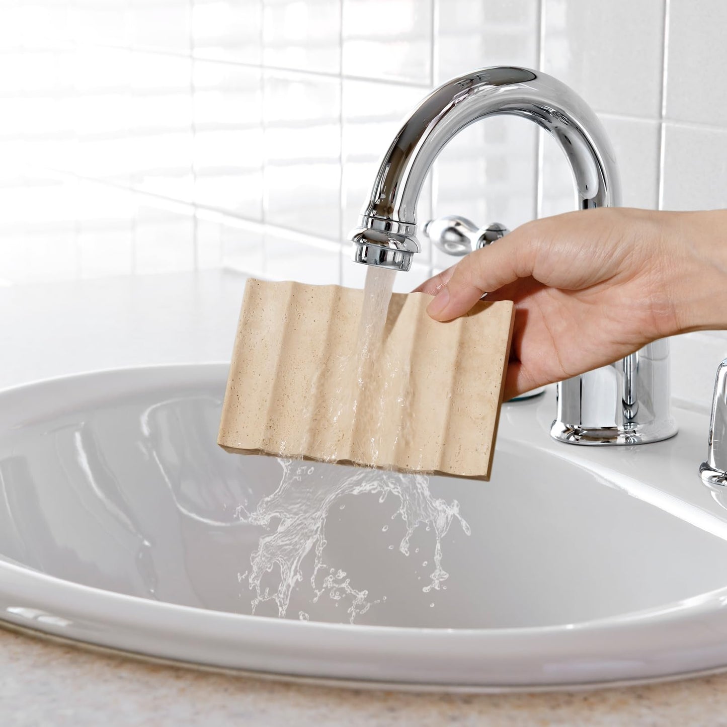 Soap Dish Rectangular, Beige Travertine Stone Soap Holder with Self Draining - Shower Bathroom Kitchen, Jewelry Ring Display Tray