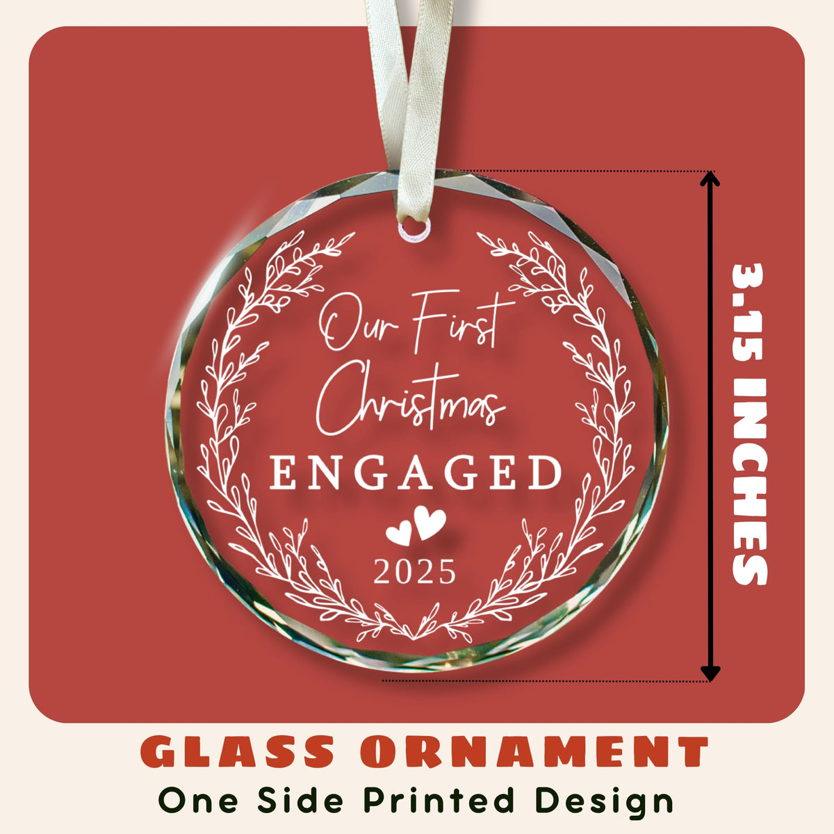 TUMSHANIP Engagement Gifts for Couples - Engagement Gifts for Women, Newly, Bride to be, Her, Fiance - Just Engaged Gift for Friend, Her - Our First Christmas Engaged Ornament 2025 - Glass Ornament