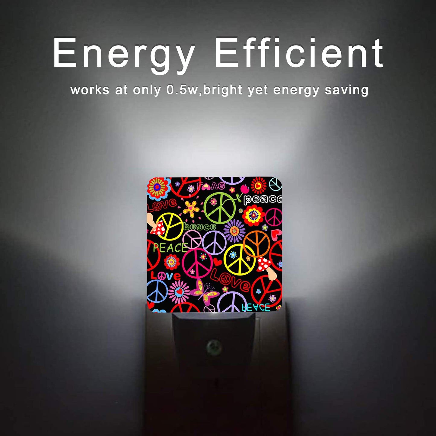 Oeaskly Hippie Peace Flowers Night Light,Hippies Plug-in Night Lights with Dusk-to-Dawn Sensor for Bedroom, Bathroom and Living Room 0.5W Sleep Friendly lamp for for Girlfriend/Boyfriend Gift