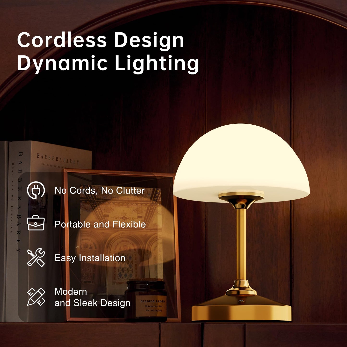 Dawnwake Mushroom Lamp Cordless Lamp Table Lamp,Outdoor Waterproof Shower Lamps,5000mAh Rechargeble Battery Operated Dimmable Touch Desk Lamps,LED Night Light for Bathroom Patio Camping Outdoor(Gold)