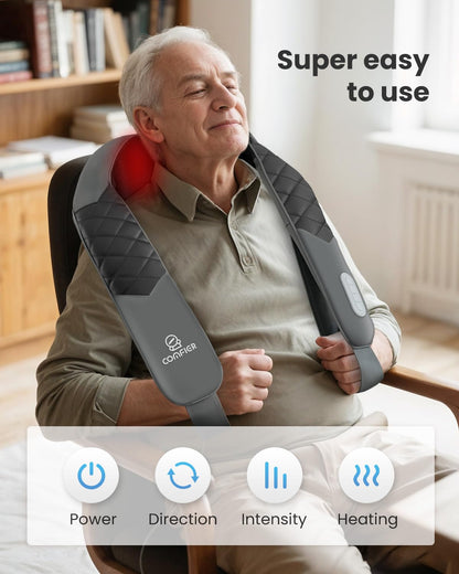 COMFIER Shiatsu Neck and Shoulder Massager,Gifts for Mom Dad,Deep Kneading Massage Pillow with Heat, Back Massager, Pillow Massage, Black