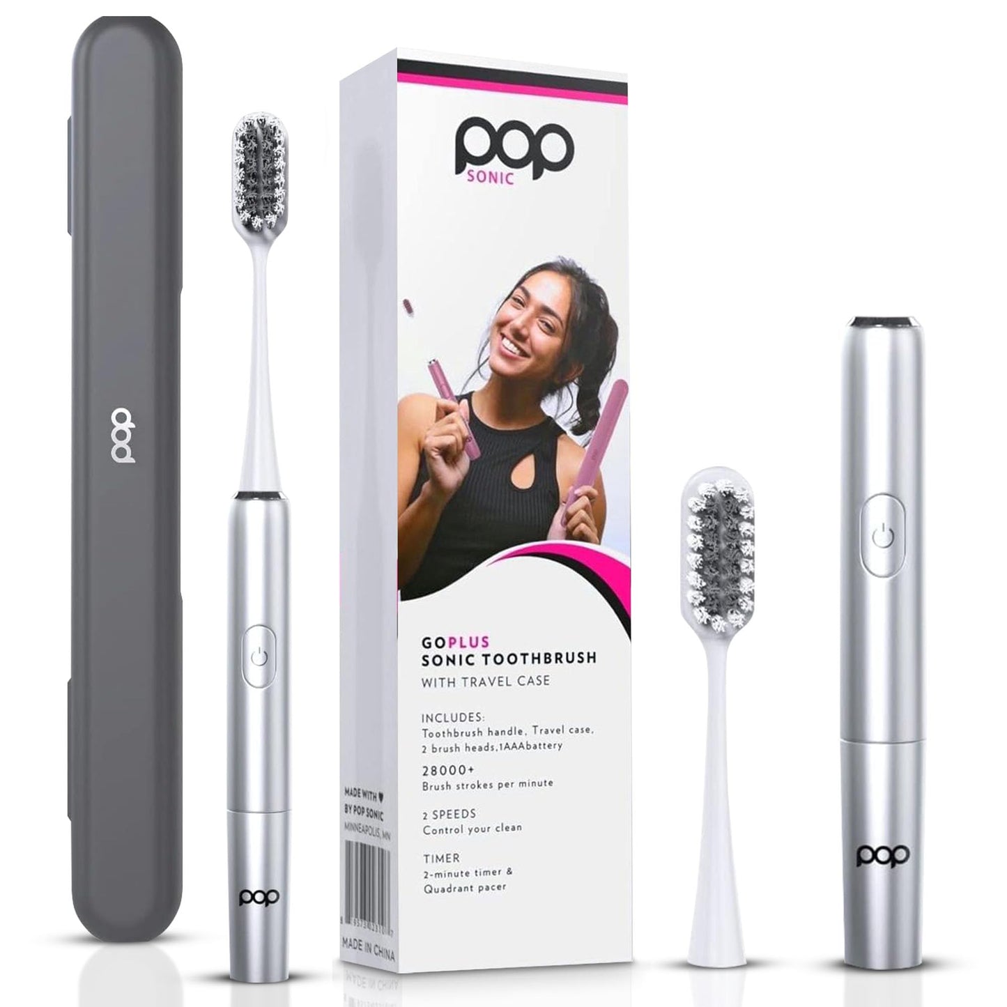Go Plus Sonic Toothbrushes for Adults w/Electric Toothbrush Case - Electric Toothbrush for Adults & Kids - Sonic Toothbrush w/ 2 Speeds - 18000-24000 Vibrations Per Minute (Silver)