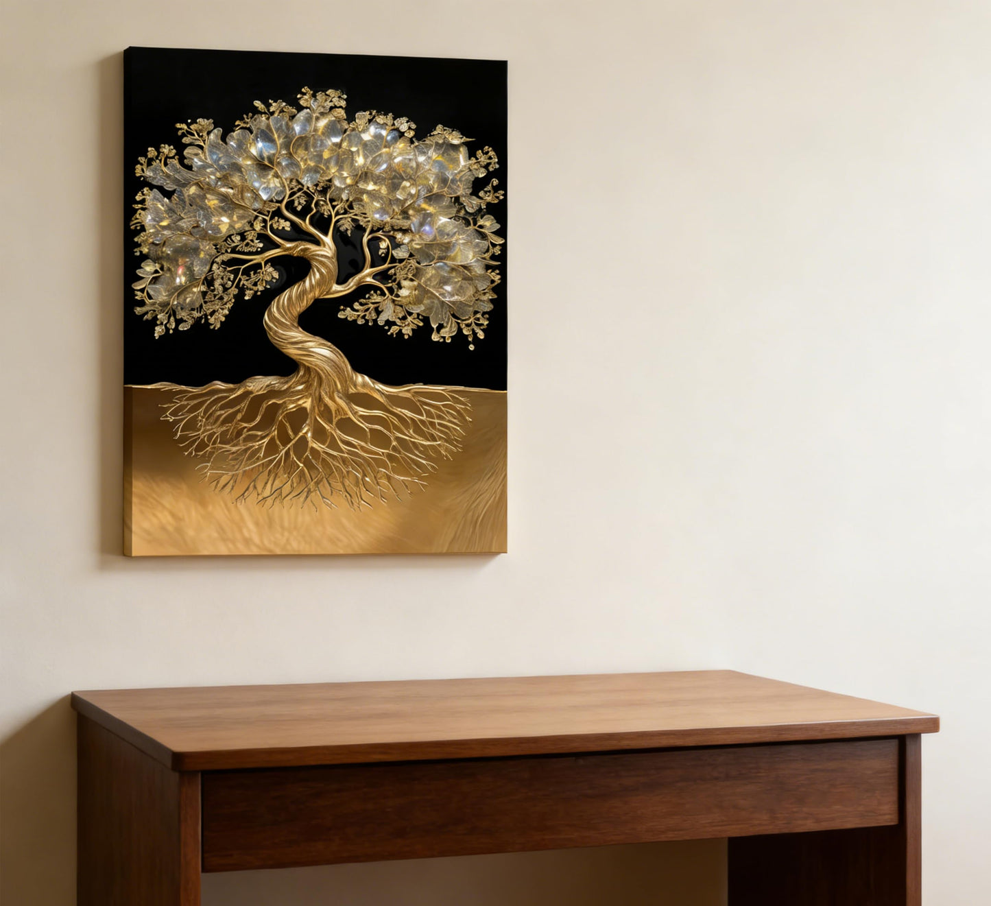 Tree of Life Canvas Wall Art Healing Crystal Painting Picture Wall Decor Golden Minimalist Theme Poster Print Artwork for living room Bathroom Bedroom Office Hallway Home Decoration