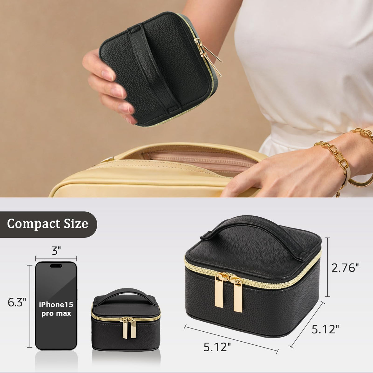Gifturbo Travel Small Jewelry Case, Jewelry box,PU Leather 4 Zipper Bags for Women Girl,Valentine's Day Gift, Marriage, Brithday Gift,Earrings Necklace Rings Storage Gift Box Black