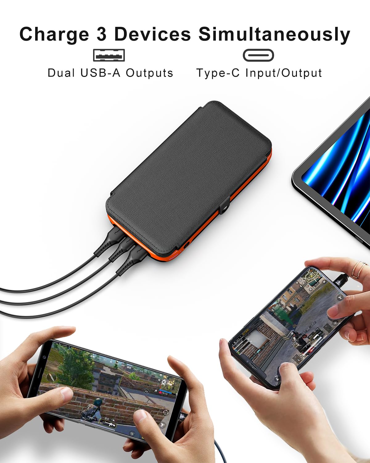CONXWAN Solar Charger Power Bank – 27000mAh USB C Solar Phone Charger with 3 USB Outputs with 4 Foldable Solar Panels Battery Pack Charger Compatible with Most Smart Phone