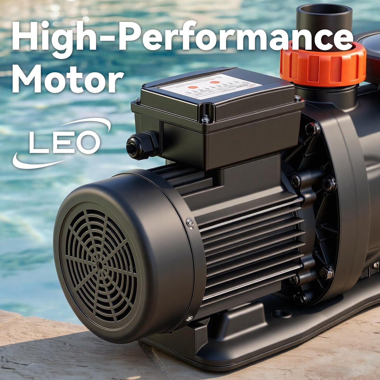 LEO In/Above Ground Pool Pump High Flow Powerful Self Priming Pool Pump,Orange Red
