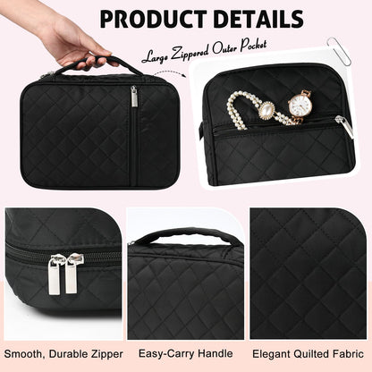 CEELGON Travel Jewelry Case Organizer and Storage Quilted Jewelry Pouch Box for Traveling Ring Necklace Earring Holder with Velvet Jewelry Binder Mini Portable Jewelry Bag (Black)