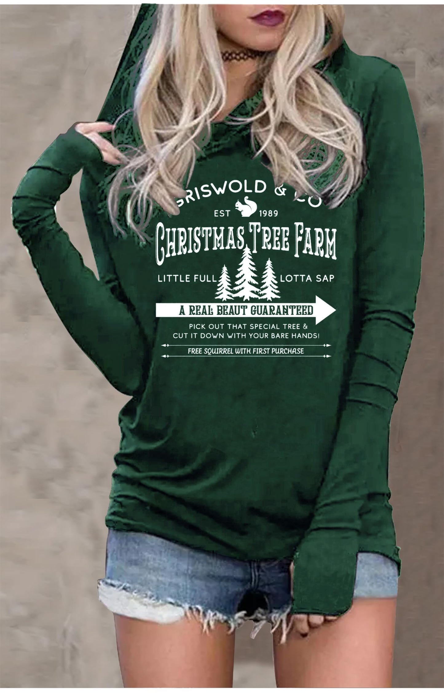 CHUNTIANRAN Christmas Hoodie T Shirts for Women Christmas Tree Farm Funny Family Graphic Tshirt Christmas Vacation Pullover Tee Tops(Farm Green,Small)