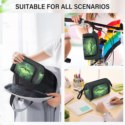 Sletend Cool Dragon Green Pencil Bag Pencil Case for Teen Boy Girl, Big Capacity Pen Bag Zipper Pencil Pouch with Handheld Aesthetic Pencil Pouch with Print School Office Pencils Stationery
