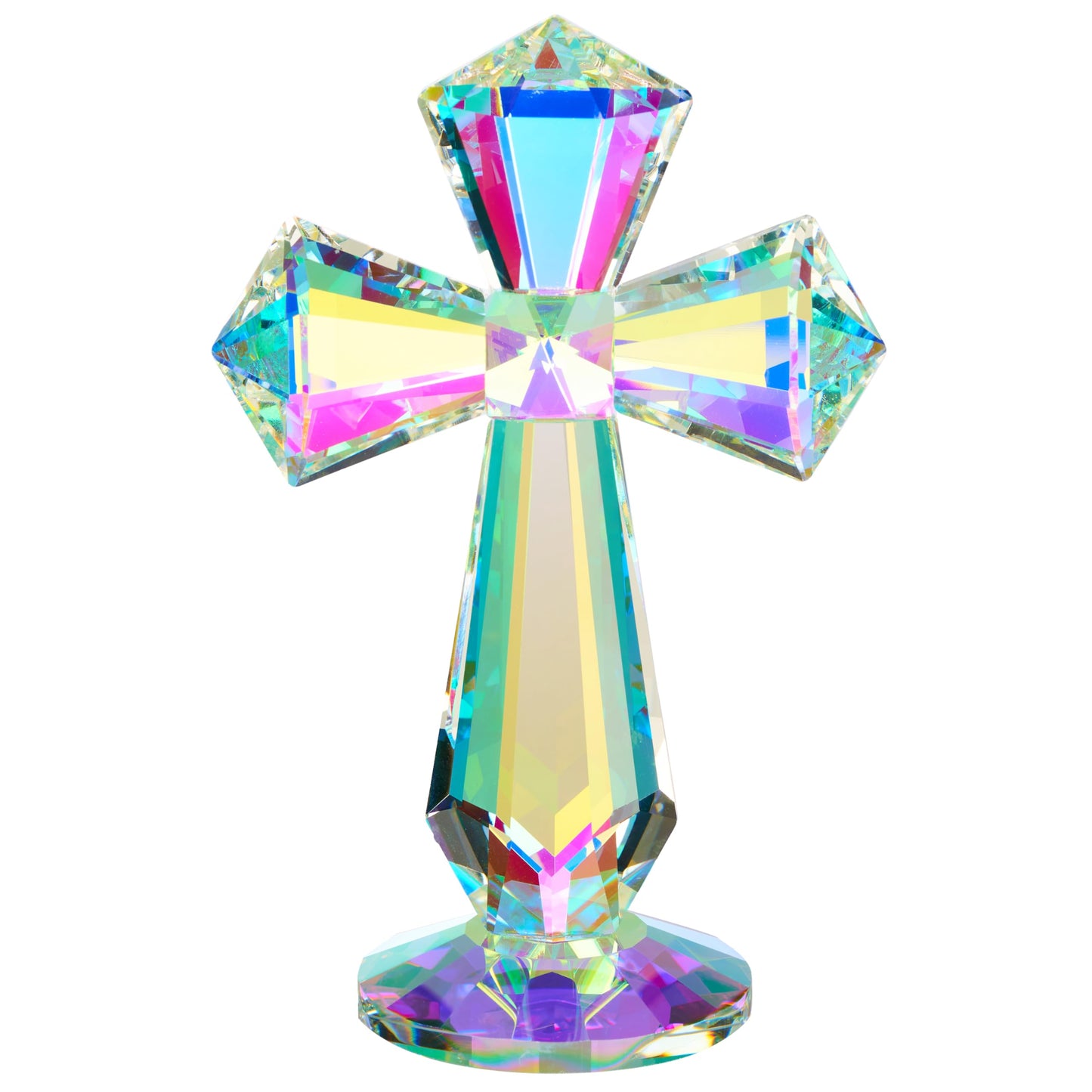 Crystal Glass Standing Cross Decor, Easter Christmas Decoration for Party Dad Man, Religious Gifts for Women Men Father Mother, Handmade Glass Holy Collectible Figurines