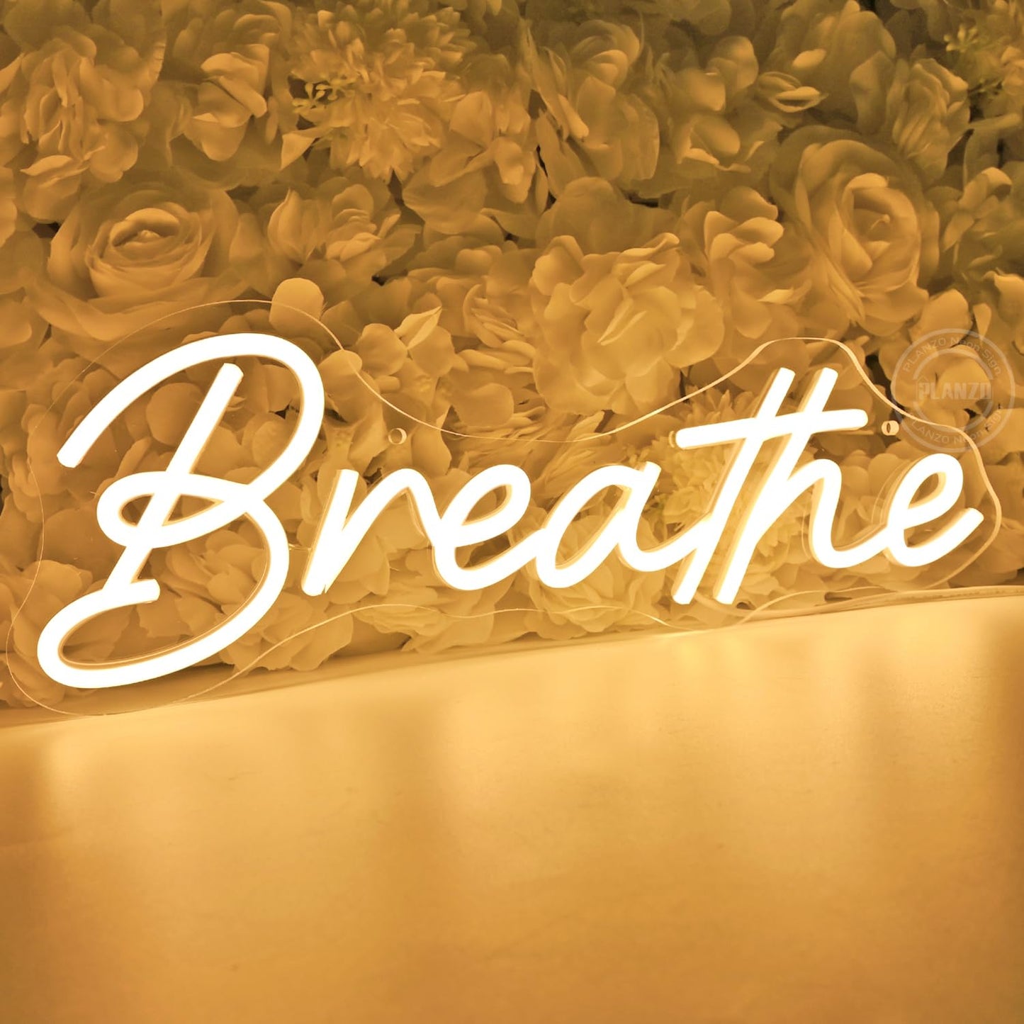 Planzo Breathe Led Neon Sign Light Kids Room Bedroom Yoga Studio Wall Sign Decor USB Gym Birthday Christmas Party Light Up Sign 15.7"x5.7" Warm White