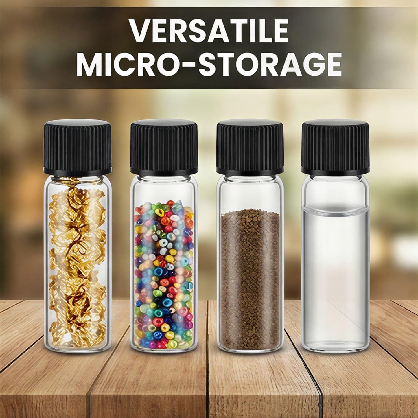 100Pcs 5ml 1Dram Glass Bottles with Black Caps - 1/6 oz Small Travel Vials for Essential Oil Blends, Serums & Cosmetic Samples - Refillable Clear Empty Jars for Wedding Favors, Potions, and Art Crafts
