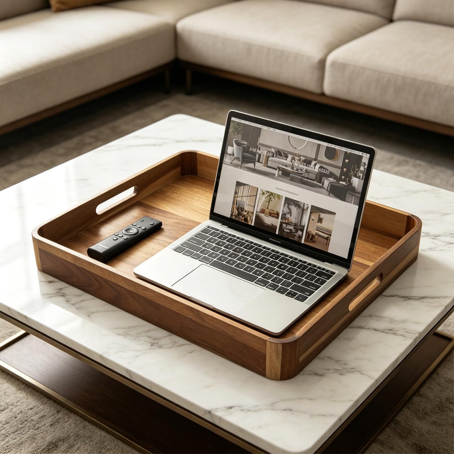 Wooden Serving Tray with Handles,Rustic Ottoman Tray for Kitchen Counter/Coffee Table/Living Room Decor,Versatile Tray for Party Wood ServingTray for Dinner/Breakfast/Snack Entertaining Guests