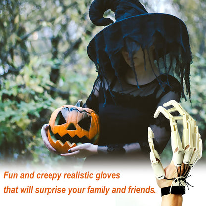 Thafikzi Halloween Gloves Wearable Skull Fingers Articulated Finger Extensions A Pair of Halloween Devil Claws Cosplay Ghost Hands Fit for All Finger Fake Fingers Can Be Flexibly Bent (Bone color)
