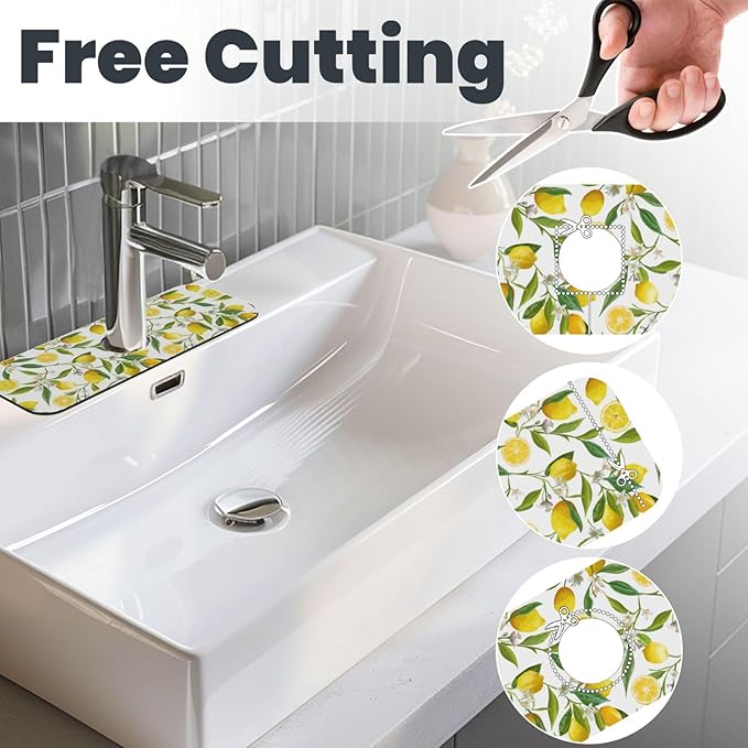 Yellow Lemon Teal Kitchen Sink Splash Guard Faucet Mat 1 Pcs, Absorbent Fast