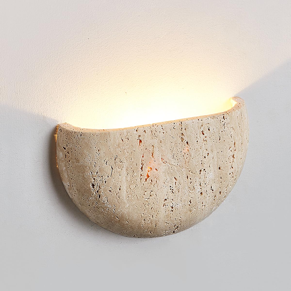ZHUXMF Semi Circle Yellow Travertine Wall Lamp Japanese Style Wabi-Sabi Art Lighting Fixture Half Moon Marble Wall Sconce Natural Stone Bedside Wall Light For Foyer Bedroom Stairs
