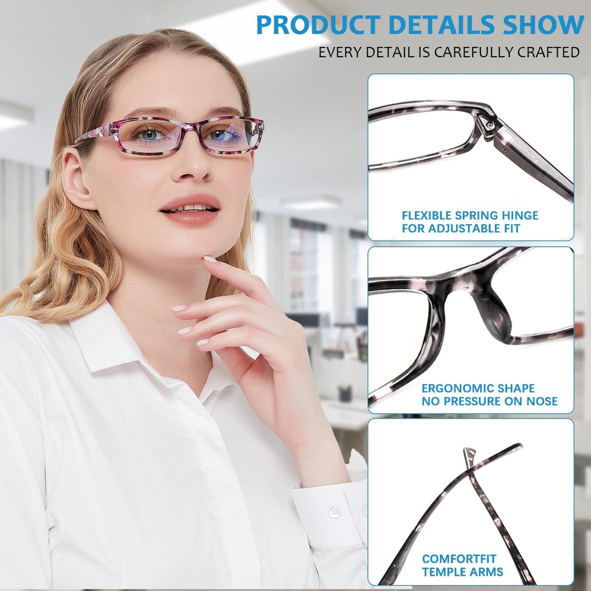 VIDEBLA 5 Pack Computer Reading Glasses Men and Women Anti Eyestrain Blue Light Blocking Glasses for Reading (5 Mix-2, 2.50)