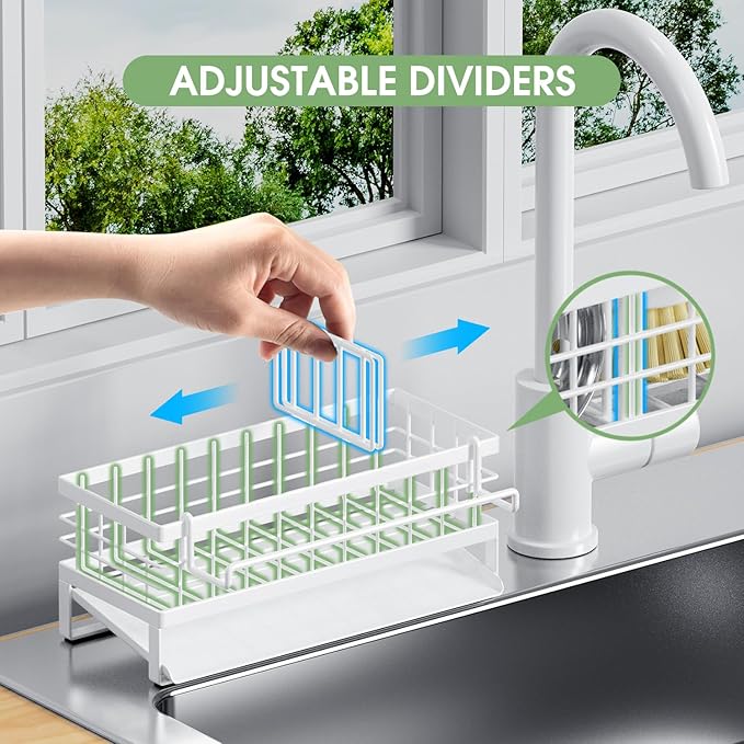 Self-Draining Kitchen Sink Caddy, Rustproof Non-Slip Sponge Holder