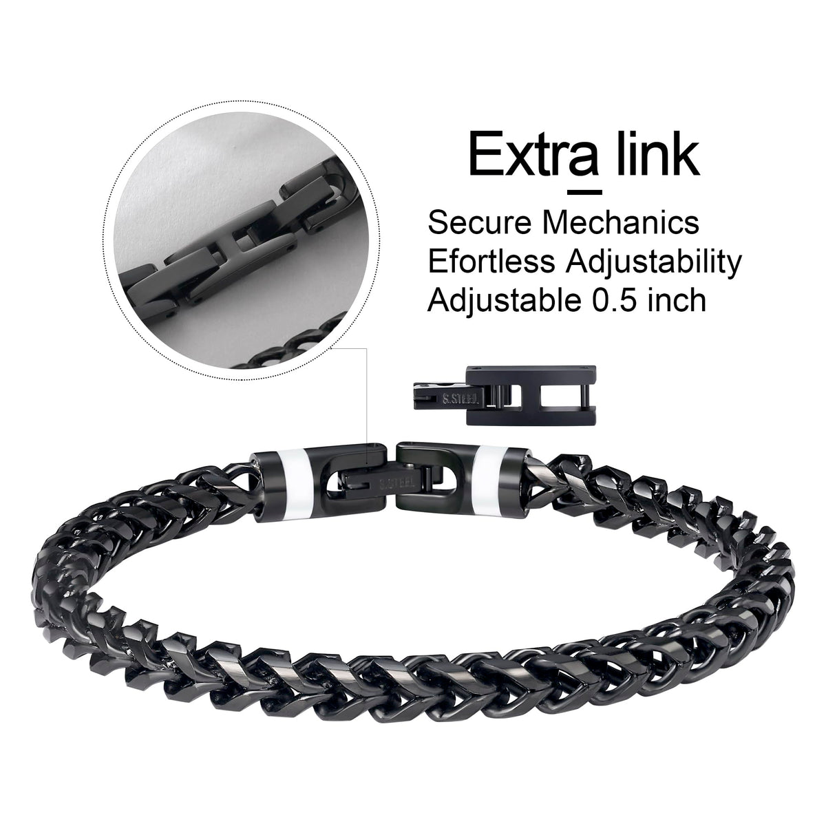 GTMJ 316L Stainless Steel Black Franco Chain Bracelet for men 7.5 Inches