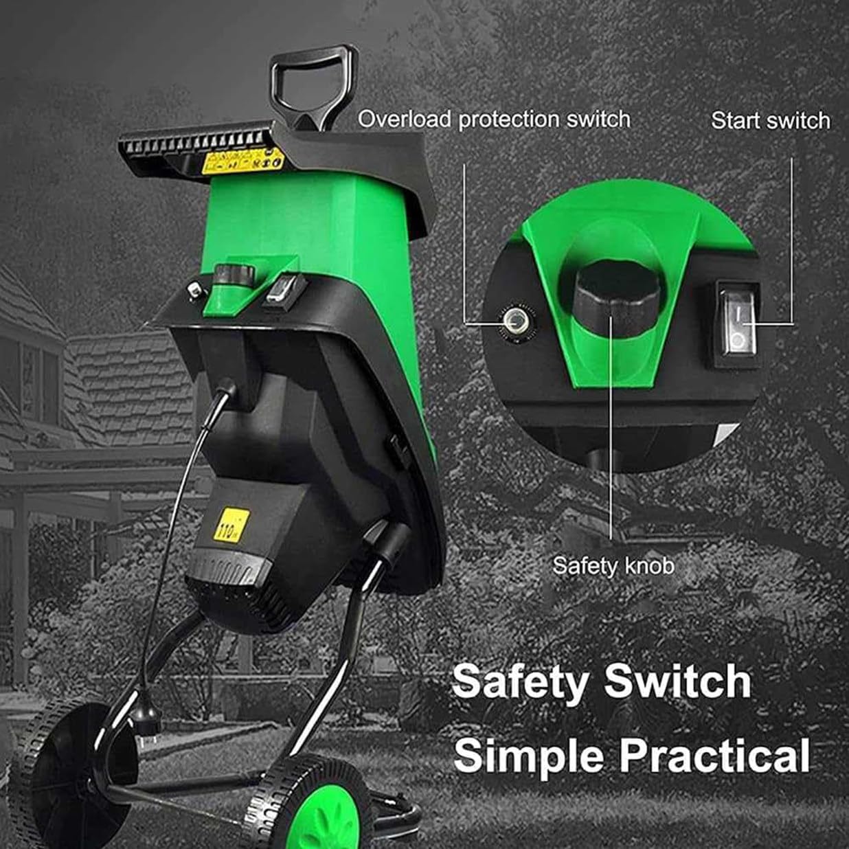 CYMYYDS 2400W Electric Garden Shredder, Wood Chipper Garden Mulcher for Leaves and Branches with 50L Collection Bag & Wheels, Max Diameter 40mm, for Yard Cleanup, Composting Green