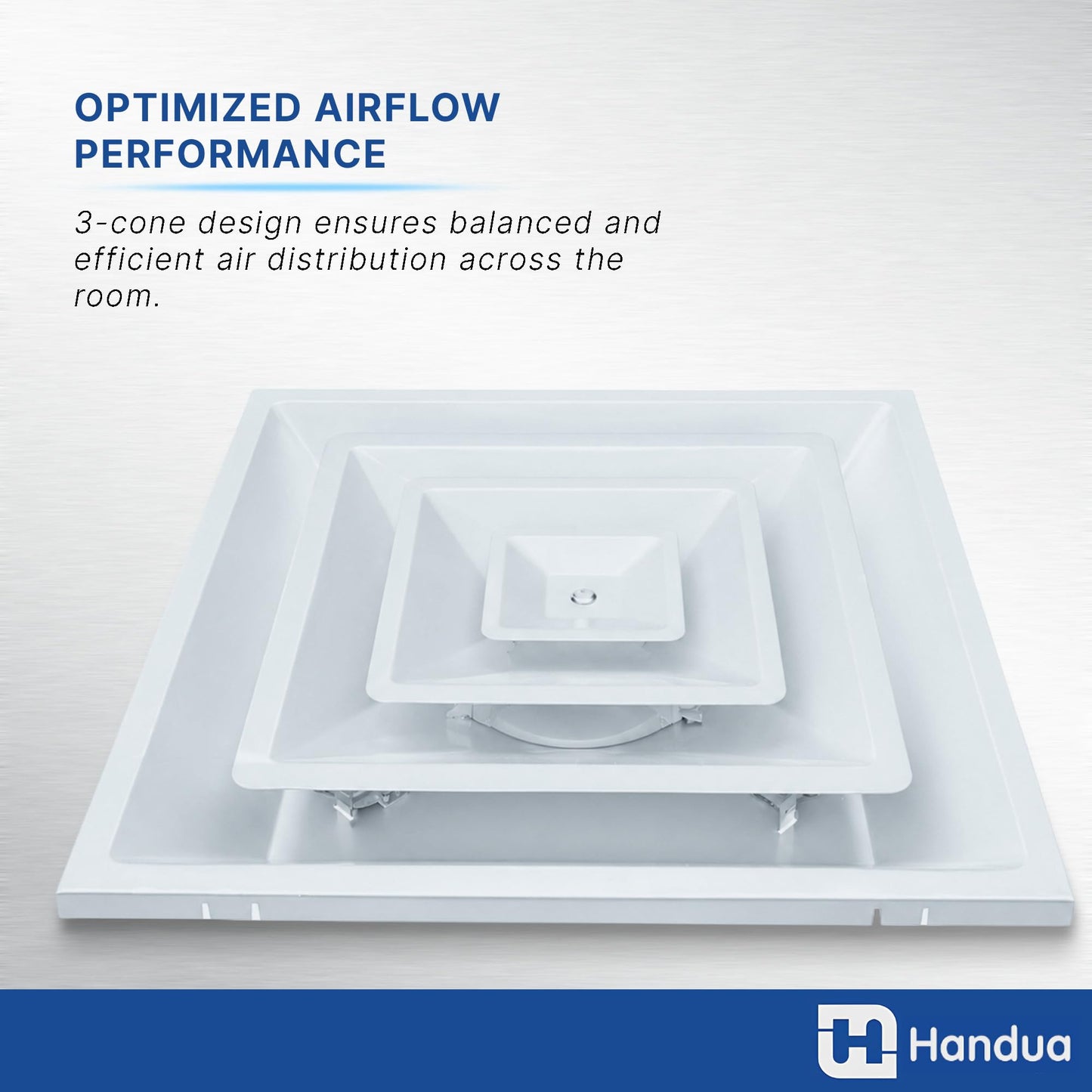 Fits 24x24 Steel T-Bar Drop Ceiling Grid | 2x2 Feet Lay in Steel Air Supply Diffuser with Round 8" [Neck Size] by Handua | 3 Cone | Drop Celing Vent | White | Outer Dimension: 23-3/4" x 23-3/4"