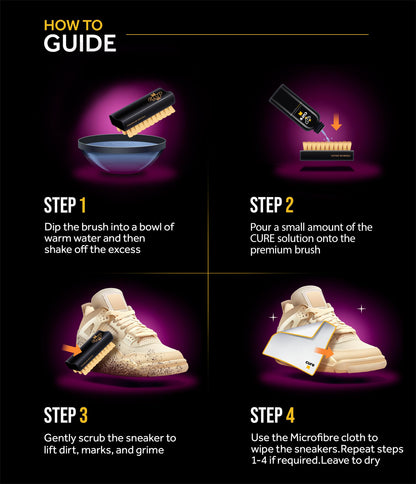 Crep Protect Cure Shoe Cleaner - Sneaker Cleaner Solution with Shoe Cleaning Brush & Microfiber Cleaning Cloth for Shoes, Sneaker, Leather, Nubuck, Suede & Canvas (100 ml).
