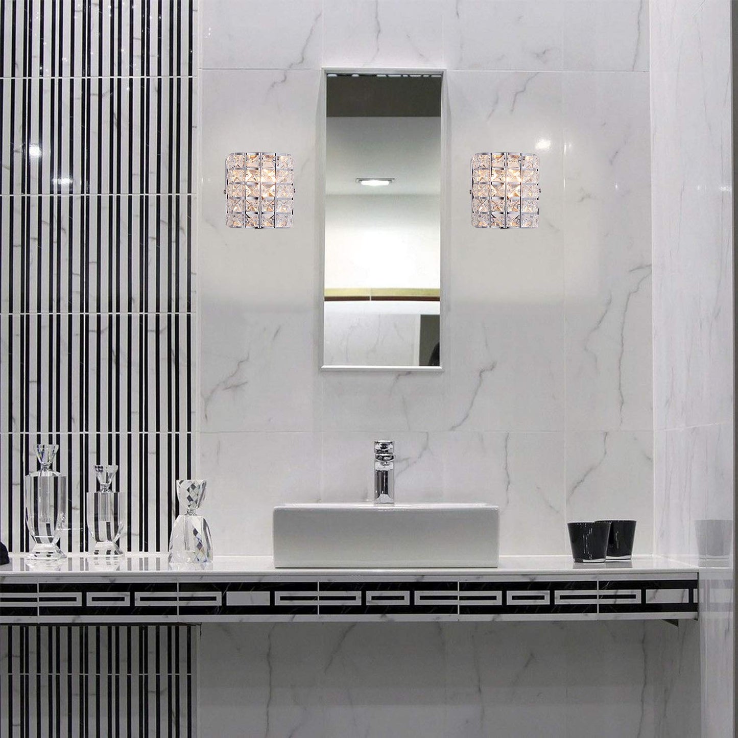 LOCLGPM Modern Chrome Crystal Wall Sconces, Elegant Bathroom Vanity Wall Light Fixtures for Living Room Bedroom Bathroom Hallway Entryway Staircase