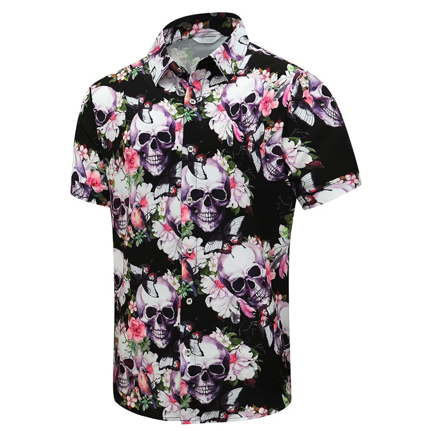 Men's Halloween Shirt Short Sleeve Button Down Male Funny Print Hawaiian Shirt Holiday Beach Skull Pumpkin Bat Witch Tops