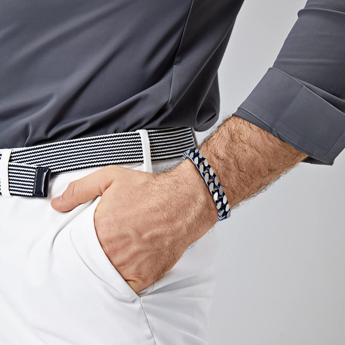 LUCKY2+7 Bracelets for Men-Stainless Steel Fold Over Clasp Cuban Chain Mens Bracelet