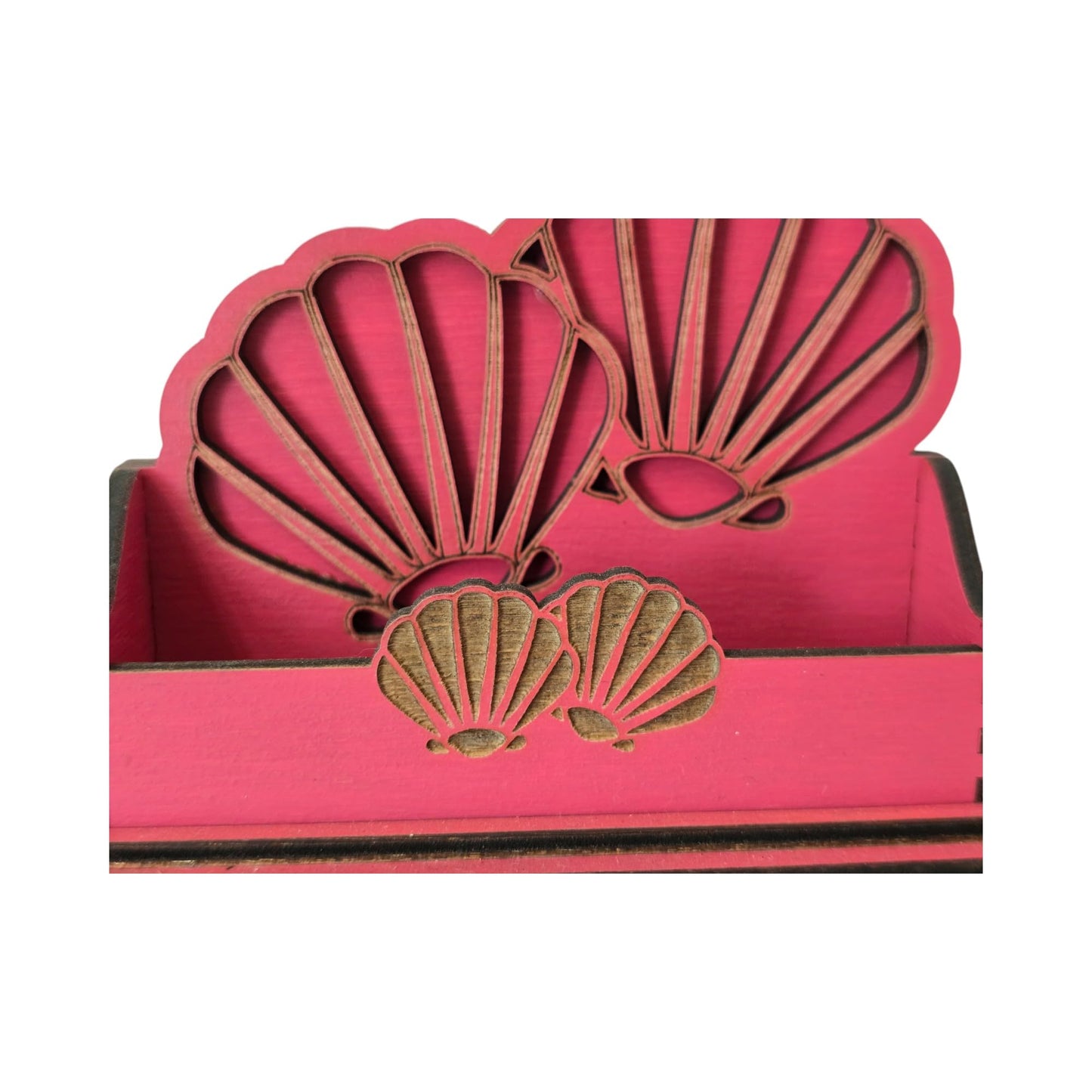 Seashell Wood Business Card Holder, Elegant Desk Accessory and Organizer (Pink)
