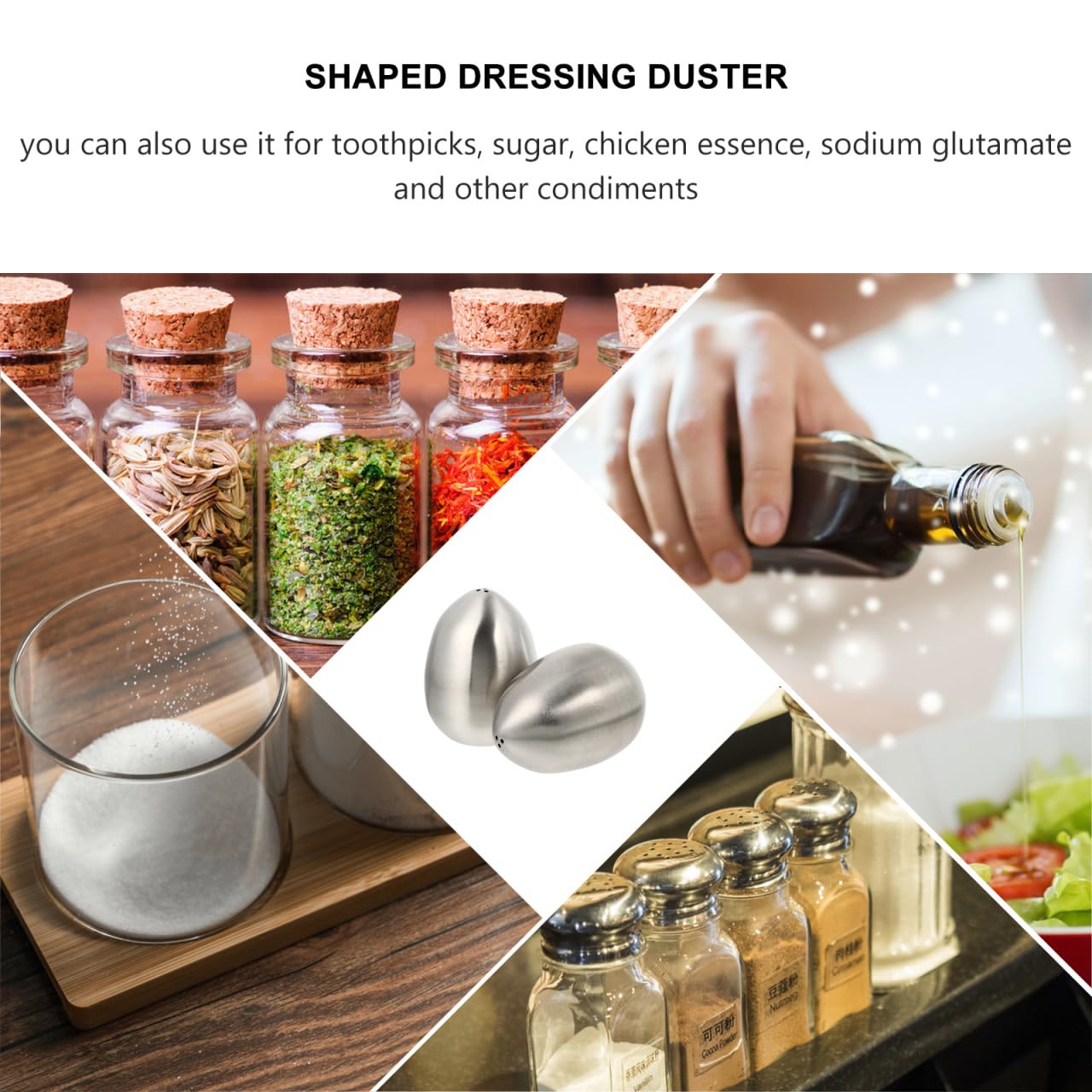 Hemoton 2-Piece Egg-Shaped Stainless Steel Spice Jars with 3-Hole Lids Salt and Pepper Shakers for Kitchen Dining and Bbq Seasoning