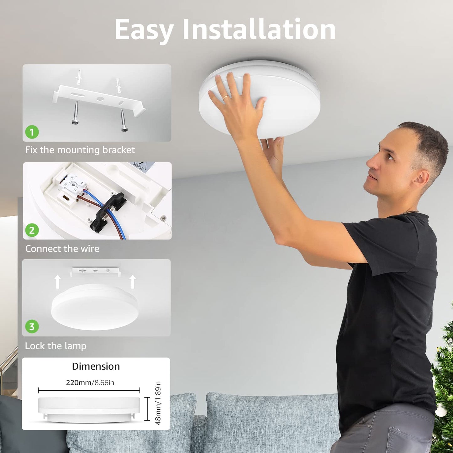 Lepro Bathroom Light Warm White, 15W 1500 Lumen Waterproof Ceiling Lights, 3000K, IP54, 100W Equivalent, Small, Modern, Round Ceiling Light for Kitchen, Toilet, Porch, Bedroom, Utility Room and More