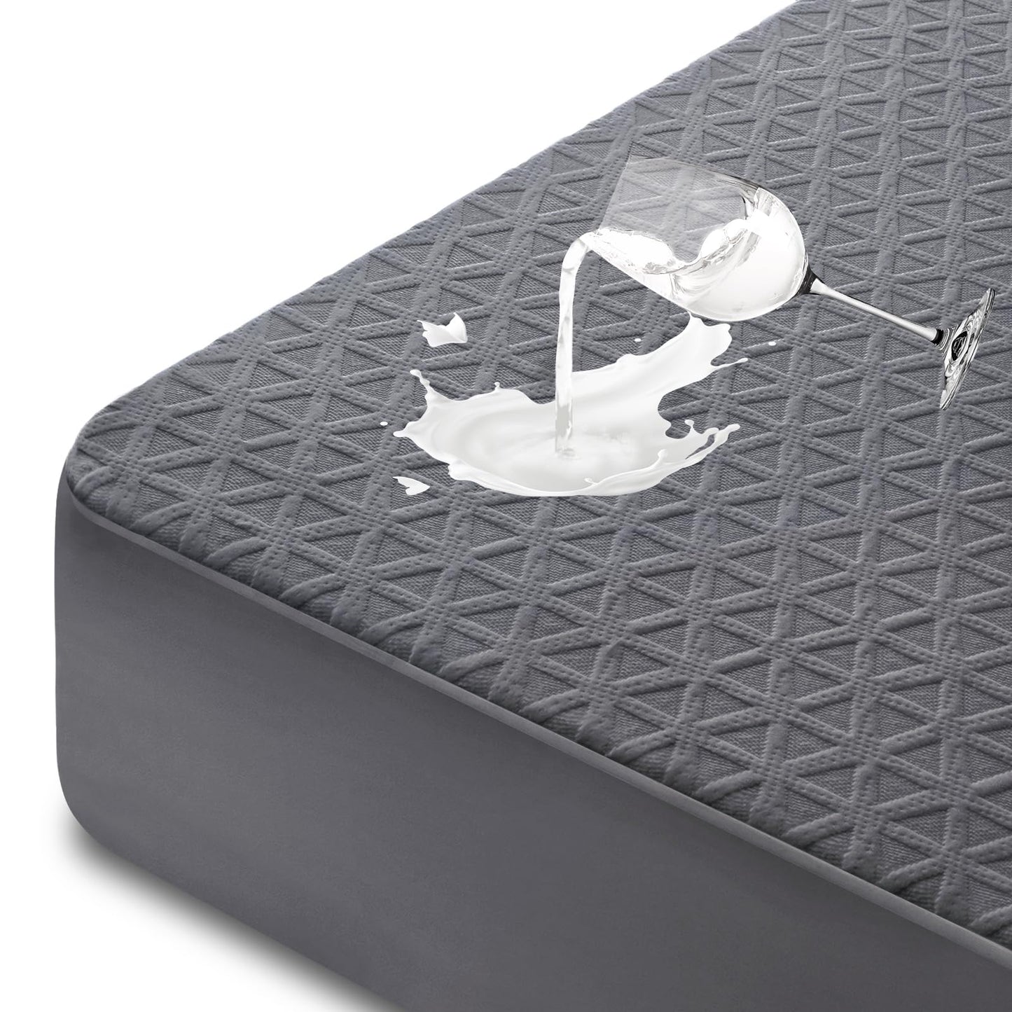 Premium Waterproof Mattress Protector California King Size, Breathable Bed Cover 3D Air Fabric Cooling Mattress Pad Cover Smooth Soft Noiseless Washable, 8''-21'' Deep Pocket (Gray)