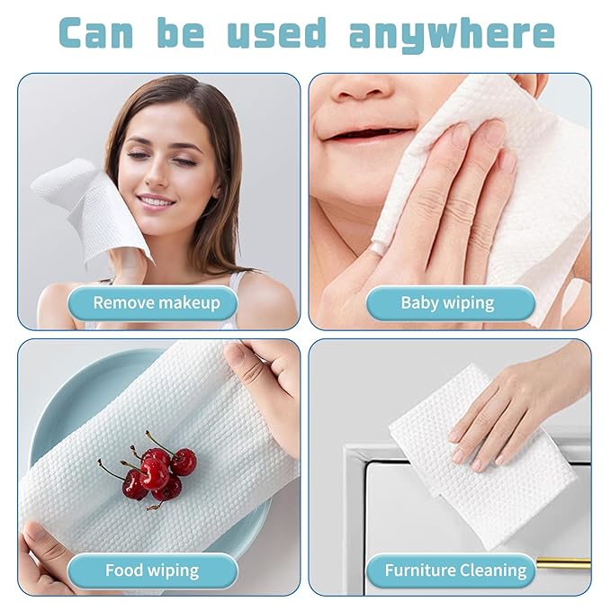 100 Count Disposable Face Towel, Biodegradable Facial Dry Wipes, Super Soft &