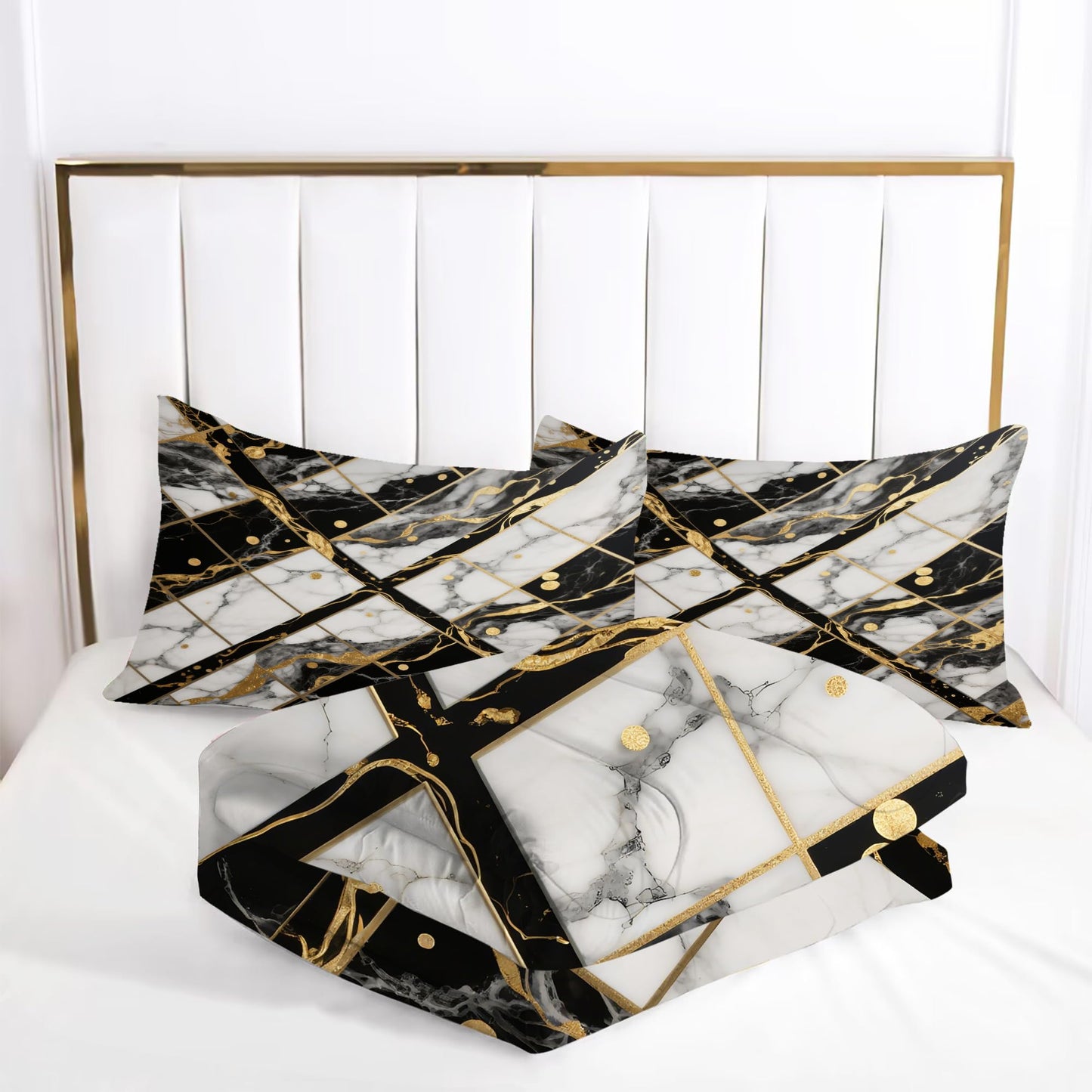 EDGZKO White Marble Comforter Set: Twin Size Geometric Black and Gold Bedding Sets Abstract Marbling Quilts for Teens Kids Modern Aesthetic Bed Set 1 Comforter & 1 Pillowcase