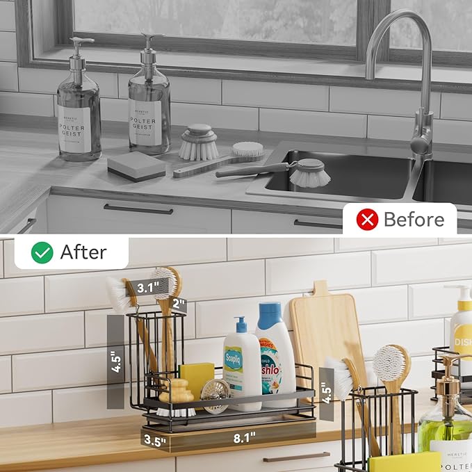 Yofidra Sink Caddy With Stone Drying Tray: Stainless Steel Soap Dispenser