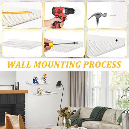 4 Pack Display Shelves for Building Bricks, Display Case Compatible with Brick Building Baseplate, Metal Floating Magnetic Display Cabinet Wall Mounted, Works with Major Building Blocks (4-White)