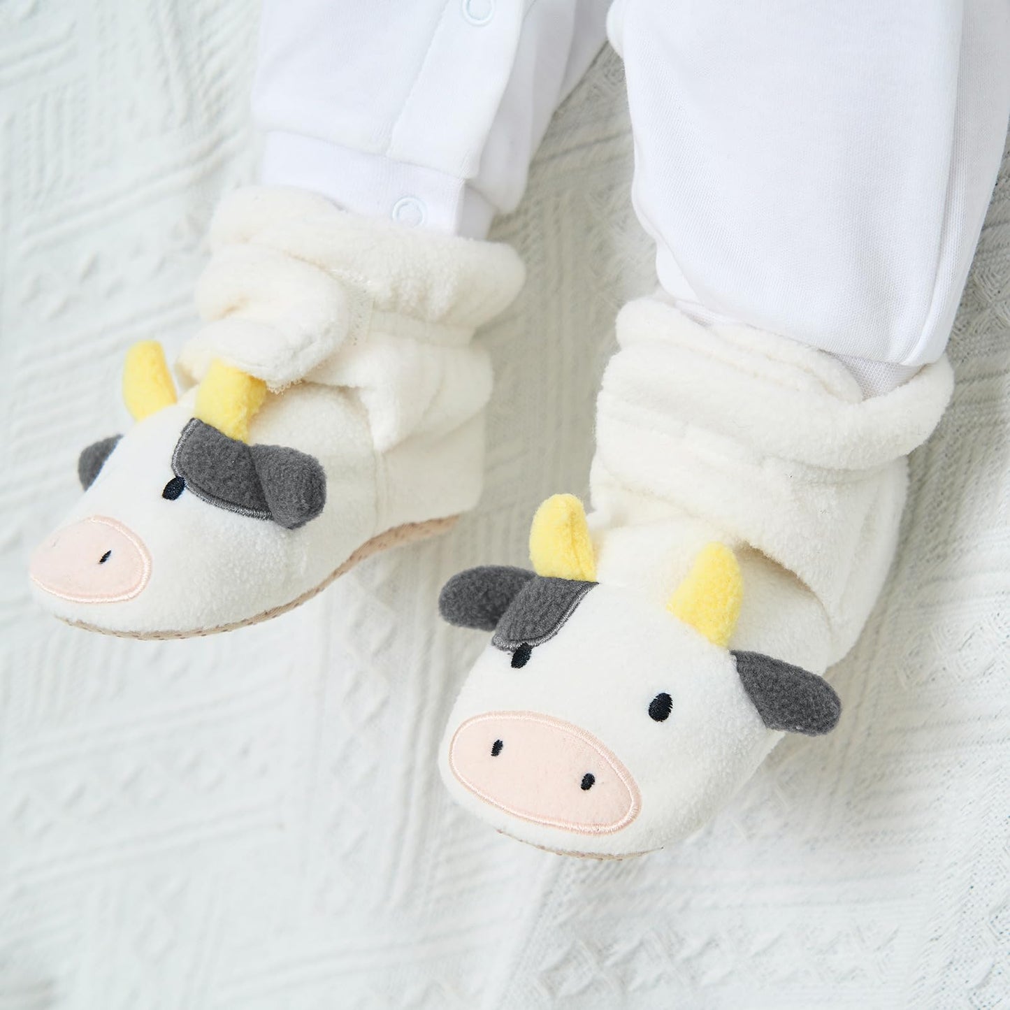 pureborn Baby Boys Girls Shoes Fleece Cozy Fall Winter Booties Warm Slippers Bedroom Boots Cow 0-3 Months
