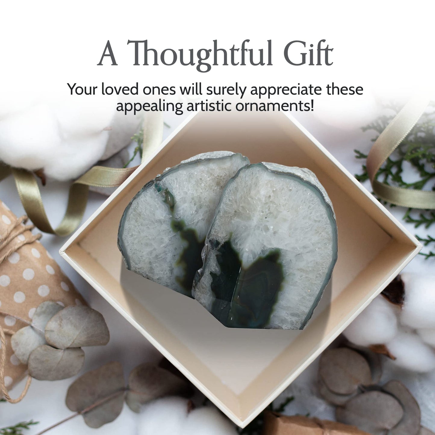Nature's Decorations Agate Bookends - A Quality Green Geode with Non-Skid Rubber Bumpers for Shelves, Office, Home Decor, Heavy Duty Cute Stone (3-4 LB)