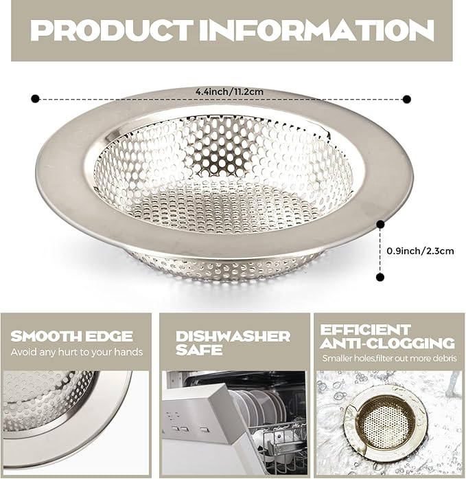 Retisee 2 Pcs Sink Strainer Stainless Steel Kitchen Sink Drain Strainer Basket
