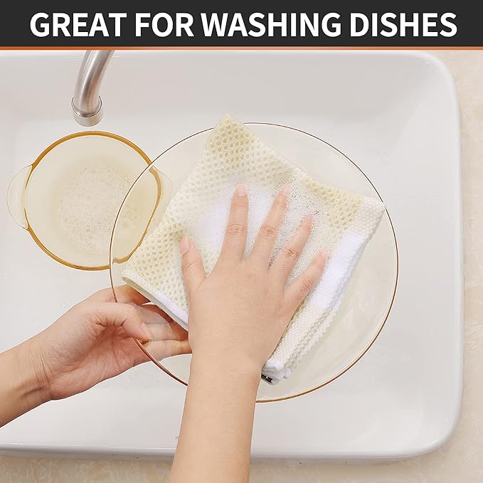Homaxy 100% Cotton Waffle Weave Check Plaid Dish Cloths, 12 x 12 Inches