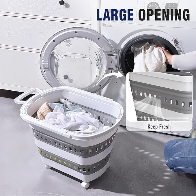 TECHMILLY Collapsible Plastic Laundry Basket Hamper
